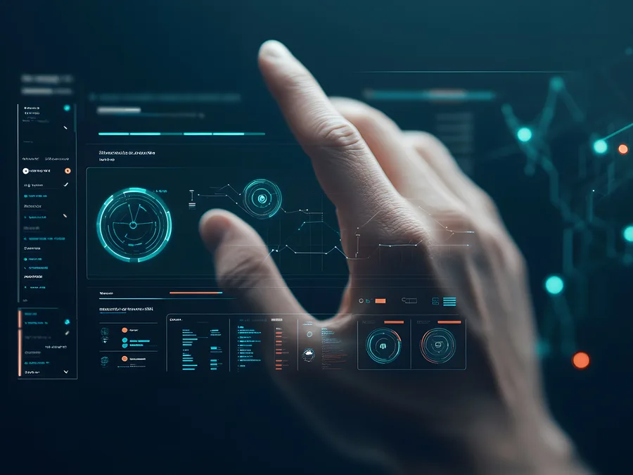 Mano interactuando con una interfaz digital de control y monitoreo
